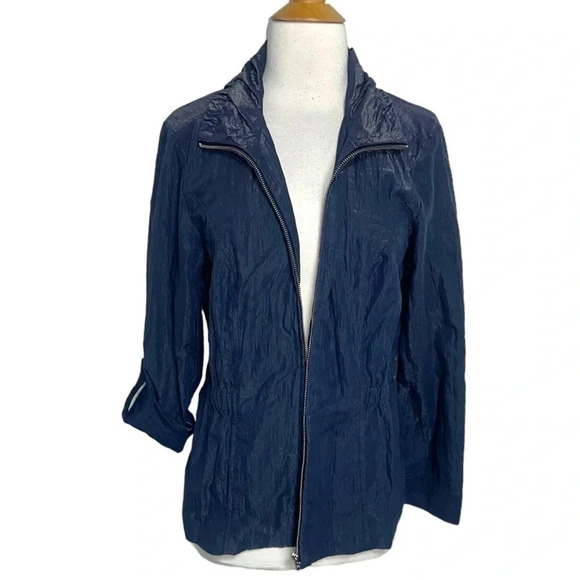 Christopher + Banks S metallic blue wrinkled lightweight jacket - Picture 1 of 6